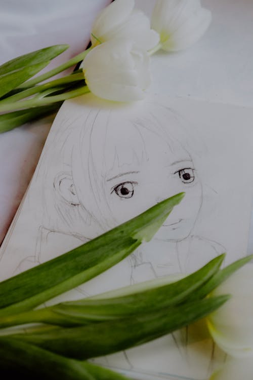 Imagine de stoc gratuită din anime, desen, flori albe