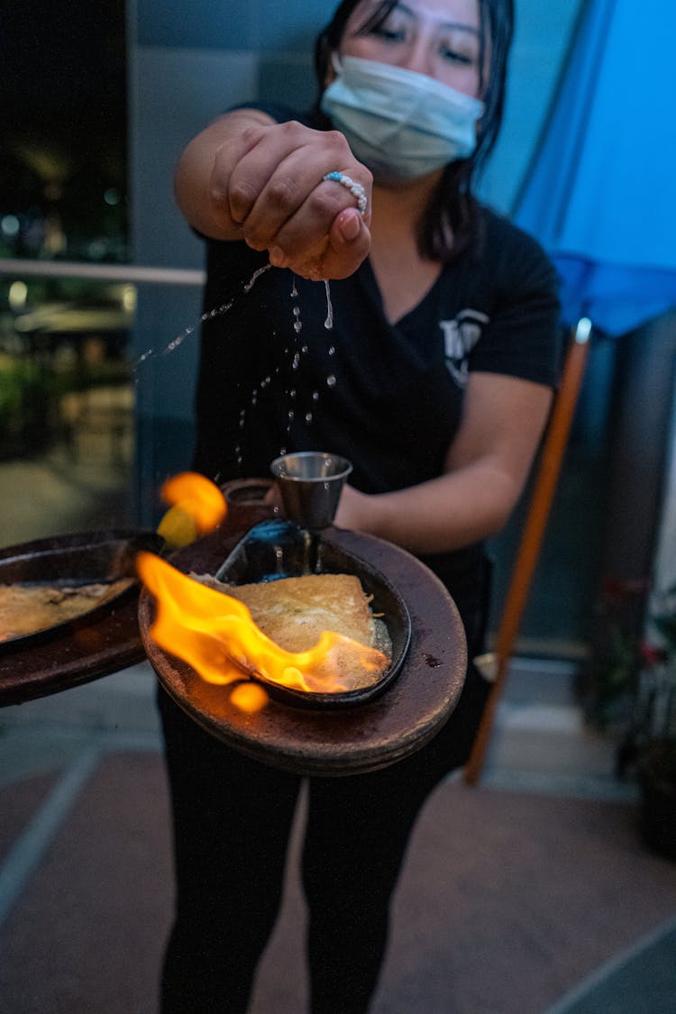 Waitress Cooking On Fire