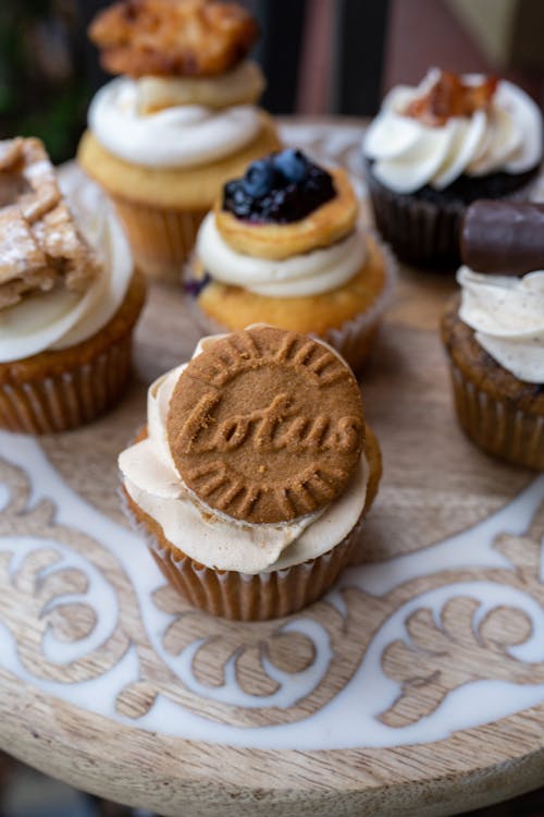 Cupcakes on Wooden Board