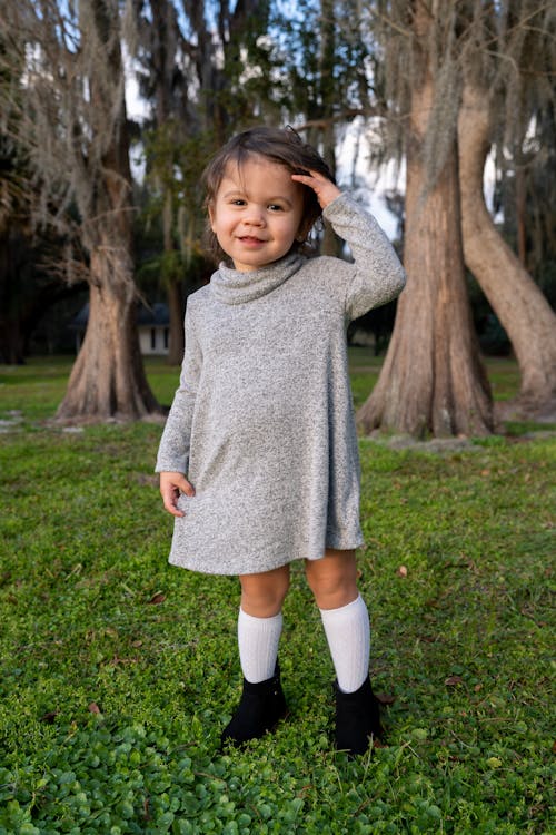 Cute Little Girl in Gray Dress