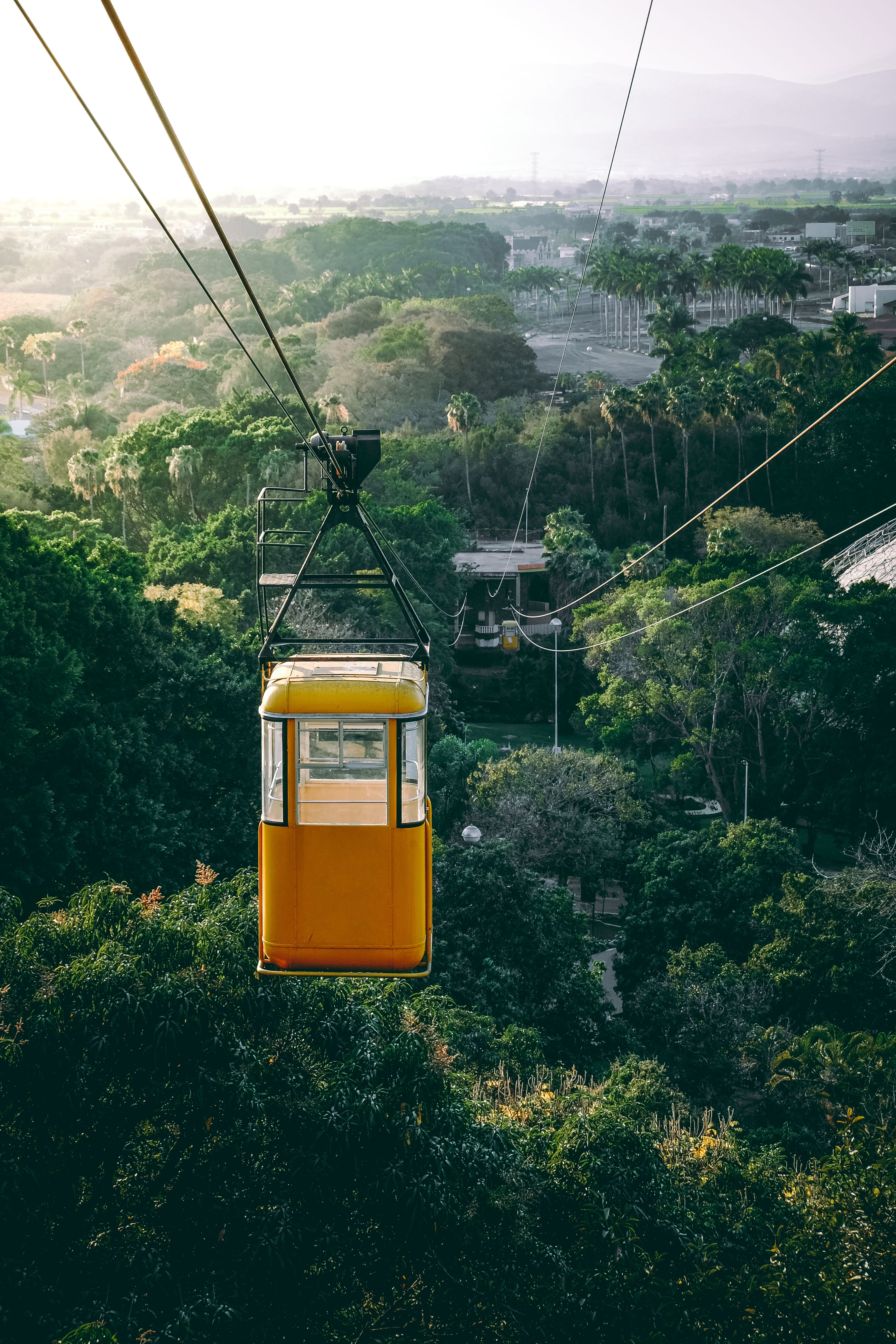 Sentosa Line cable car cabins suspended above lush tropical canopy on Sentosa Island Singapore