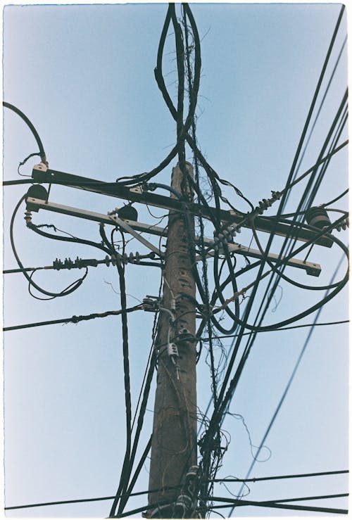 Utility Pole Filled with Cable Wires
