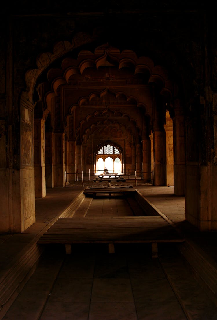 Dark Interiors Of Red Fort In Delhi, India