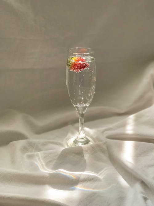Free Glass of Water with Strawberry Fruit Stock Photo