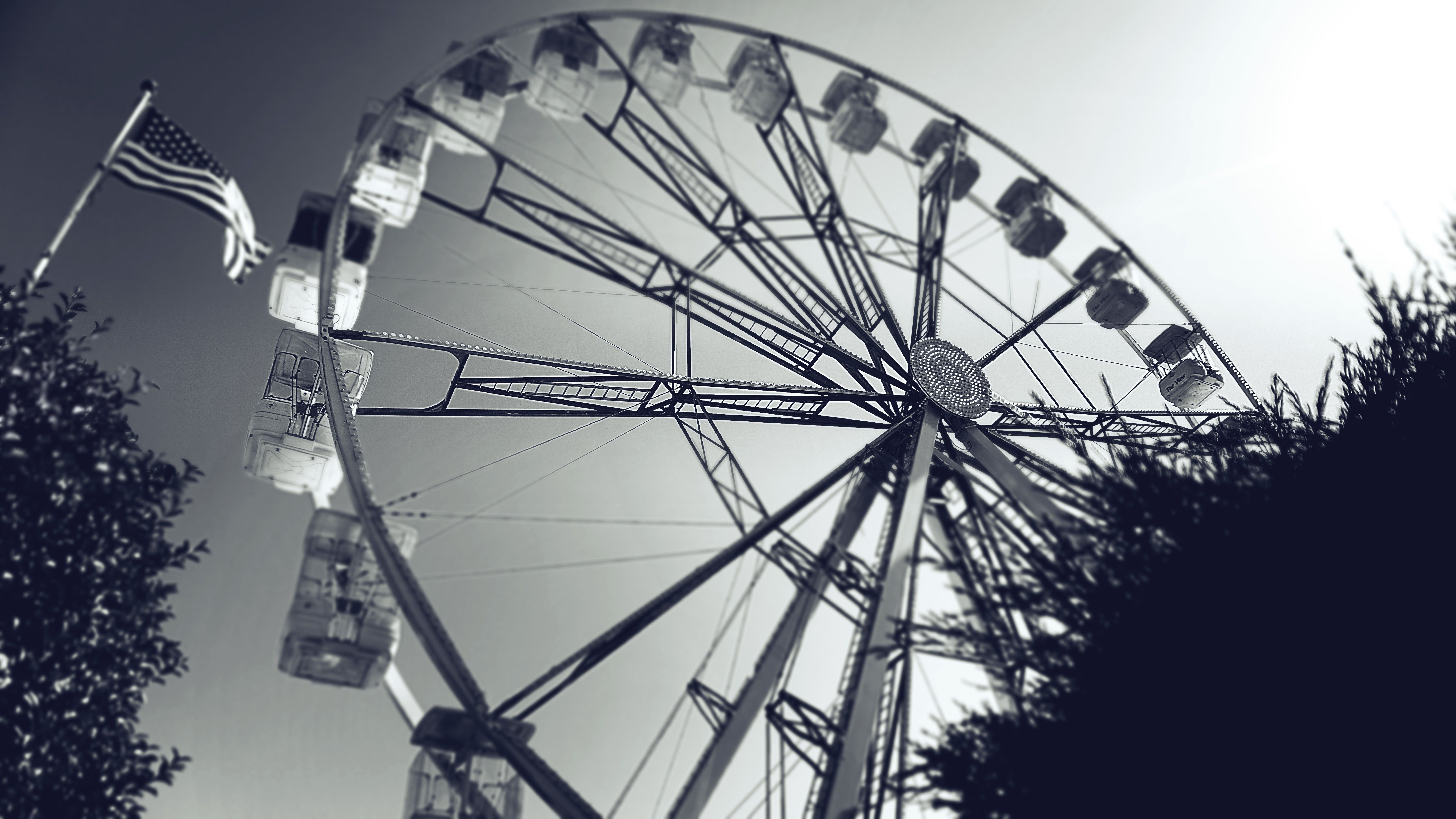 Free Stock Photo Of American Flag Big Wheel Black And White
