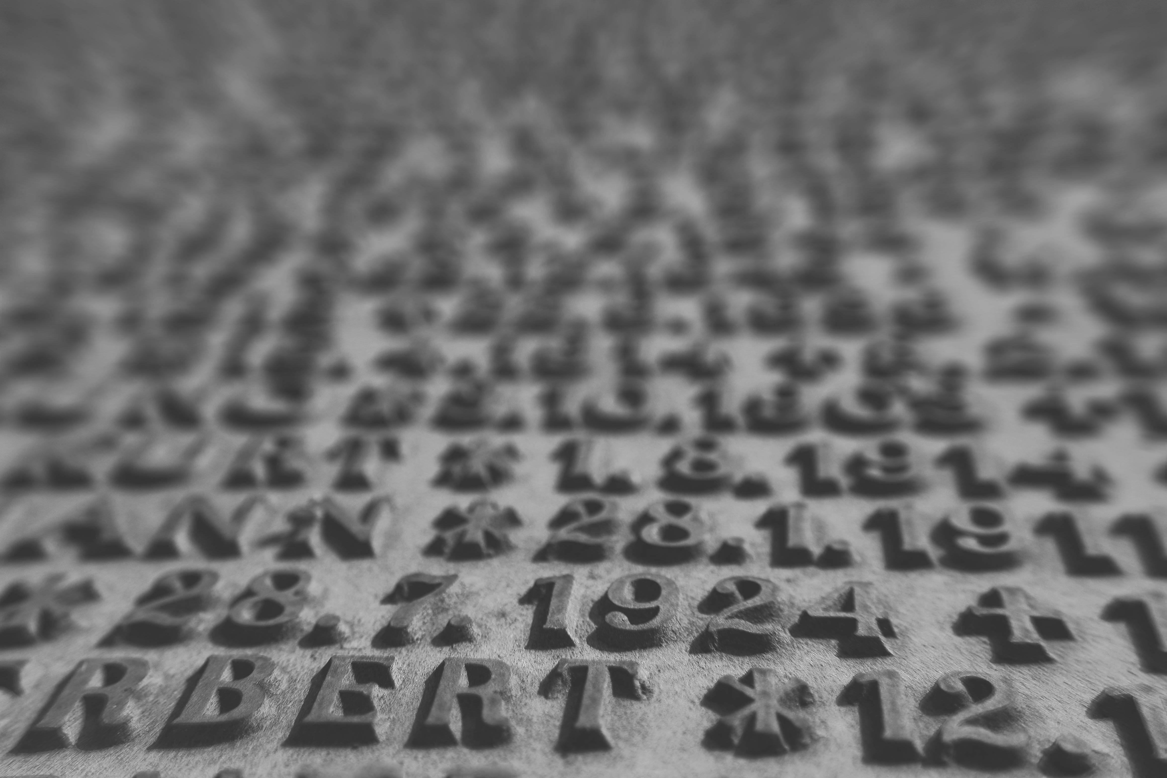 Free stock photo of black and white, letters, macro