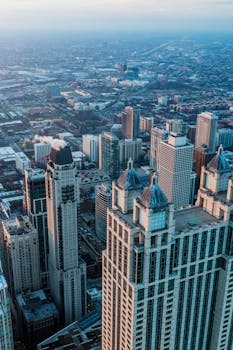 Stunning aerial photography capturing Chicago's urban skyline and skyscrapers.