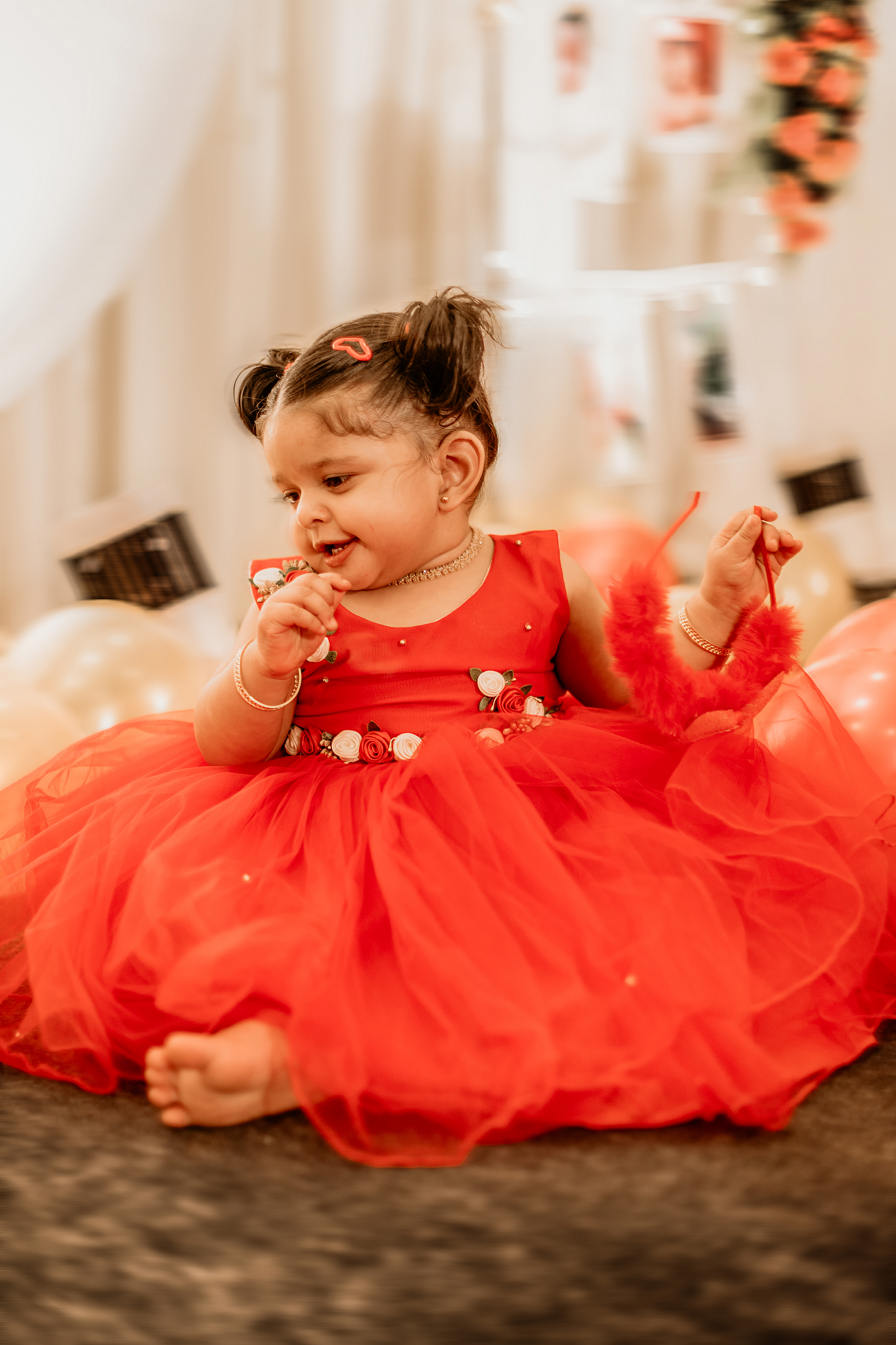 strapless open back dress Girls Red Birthday Dress Baby Girl Cheongsam Princess Dress main image 1