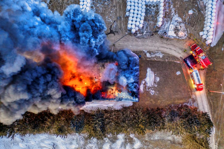 Birds Eye View Of A Burning Building