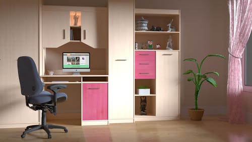 Free Pink and Brown Wooden Computer Desk Hutch Stock Photo