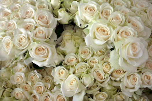 A stunning close-up of blooming white roses, perfect for floral-themed designs.