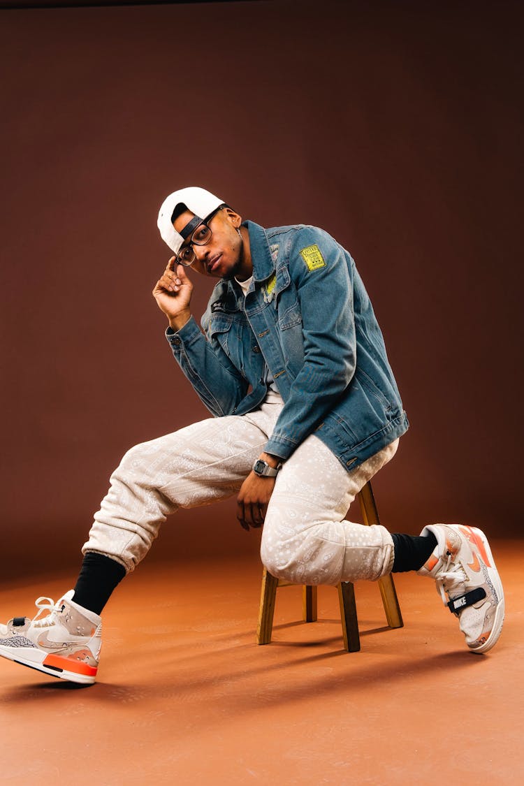 Cool Man In Casual Wear Posing In Studio