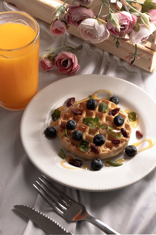 Free Blueberries on Waffle Stock Photo