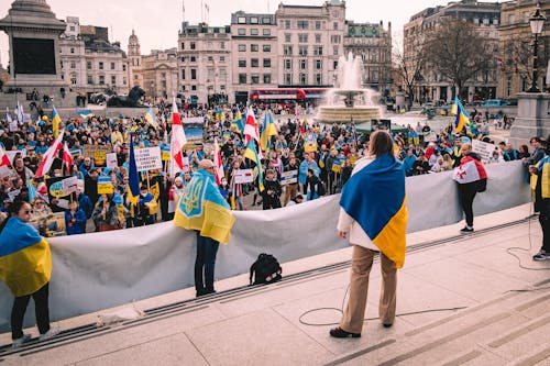 Free Rally to Support Ukraine at Trafalgar Square, London Stock Photo