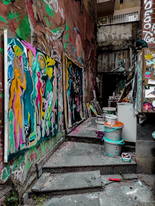  Narrow Street with Graffiti on the Walls