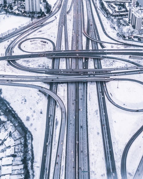 Winter Aerial Photo of Multilevel Crossroads in Toronto Canada