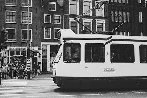 Grayscale Photo of a Tram