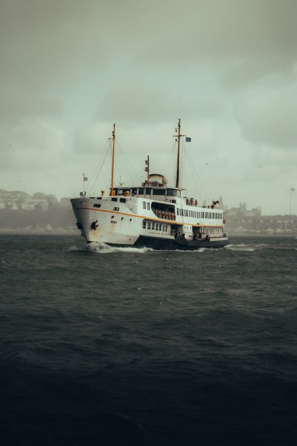 ferry at harbor in windy weather