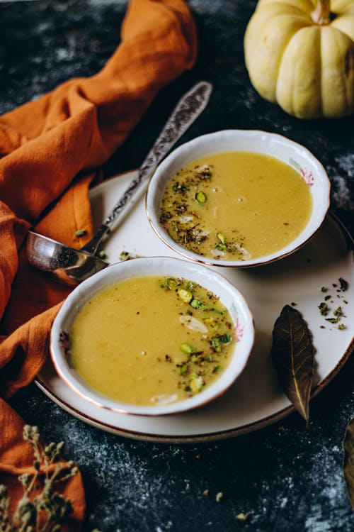 Two Bowls of Appetizing Pumpkin Soup
