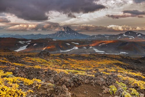 Landscape of Mountains and Volcano 