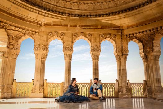 Bride and Groom in Vijaya Vilas Palace, Kutch, Gujarat, India