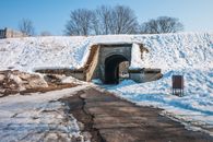 Snow Covered Road with a Tunnel