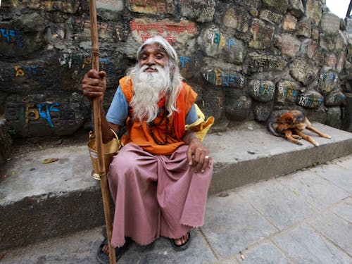 Elderly Monk with a Stick 