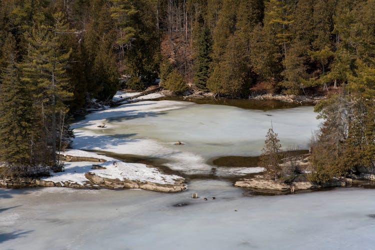 Drone Shot Of A Frozen River