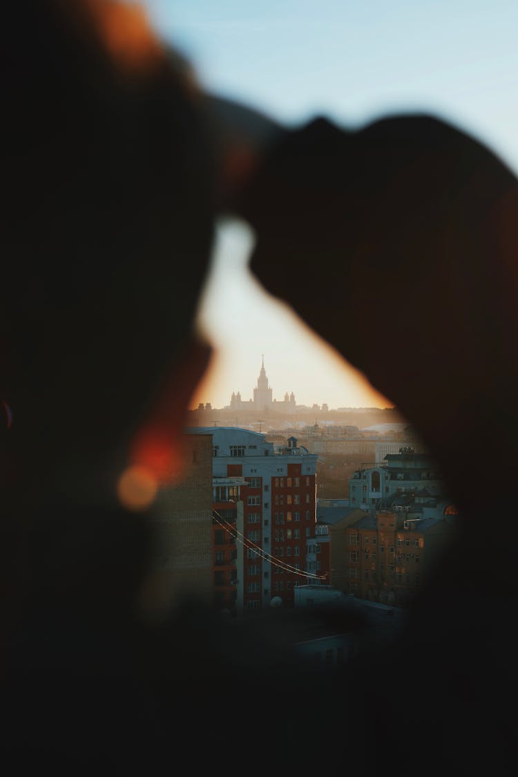 Silhouette Of A Person Looking At City Buildings