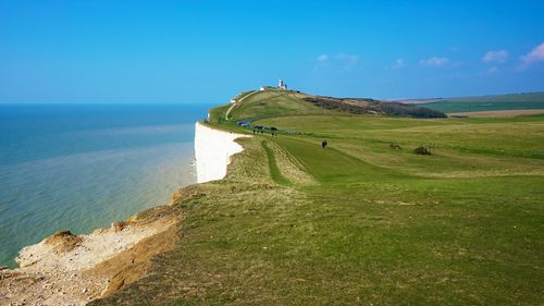 Free Experience the breathtaking cliffs and seashore near Eastbourne, England on a sunny summer day. Stock Photo