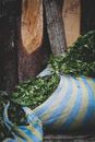 Blue and Yellow Striped Textile