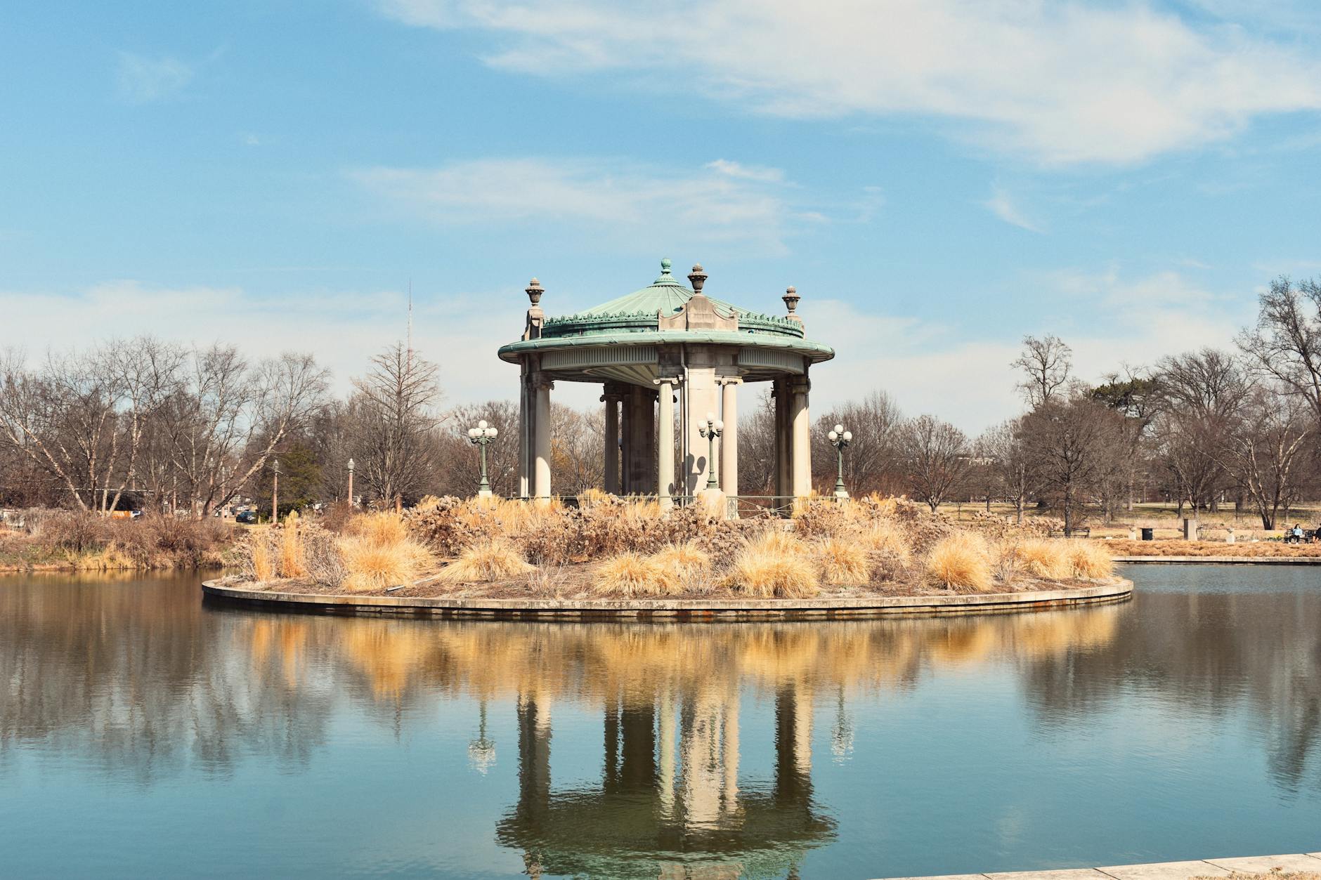Reflection of a Gazebo on Water Surface