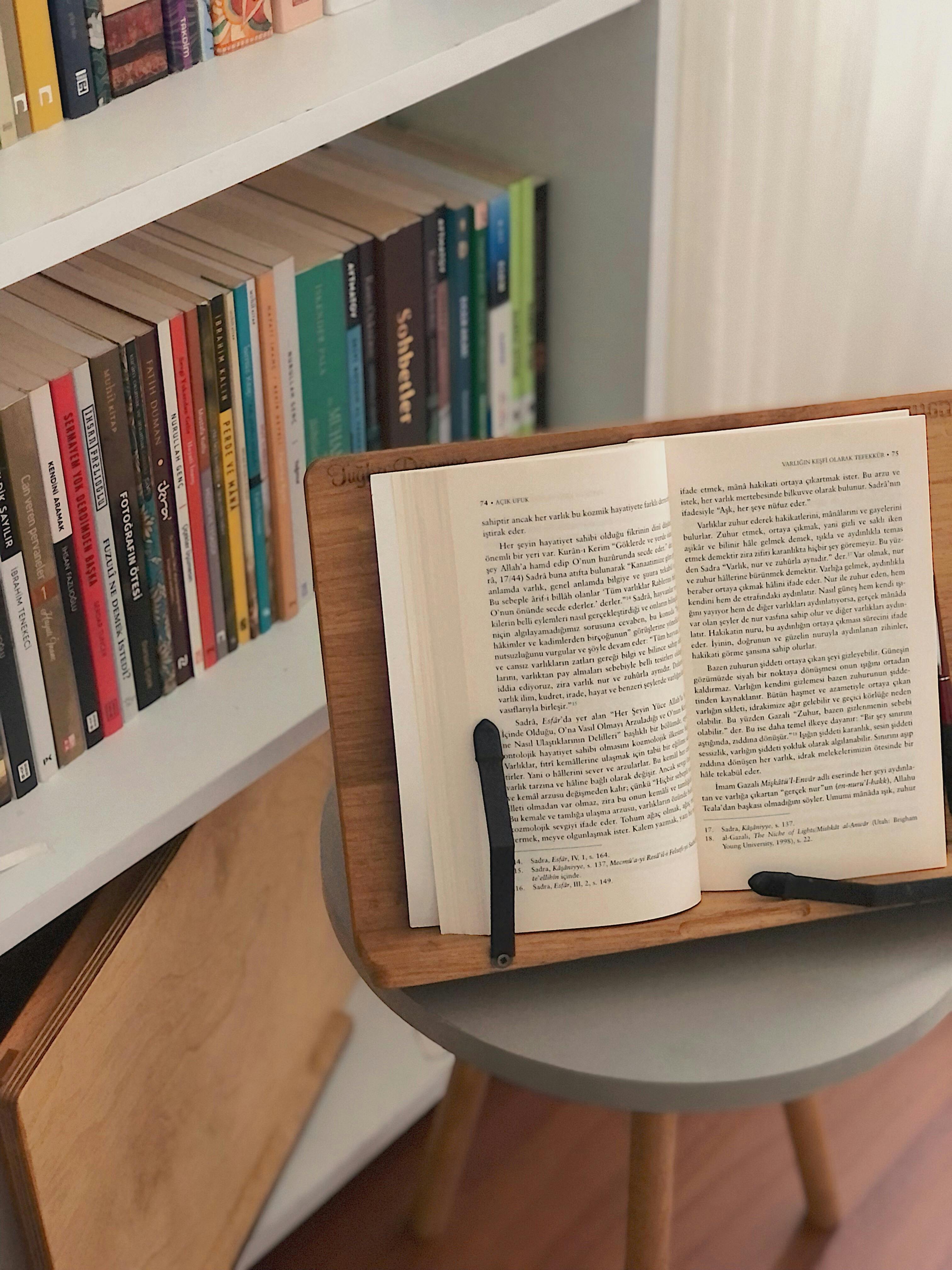 book on wooden book stand