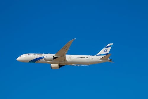 Airplane Flying on the Background of Blue Sky