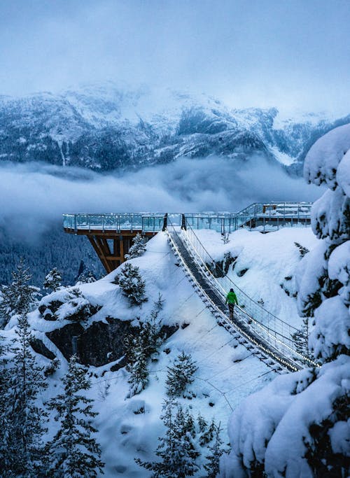 Snow Covered Viewing Deck and Foortbridge 