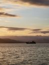 Silhouette of a Ship Cruising on Sea