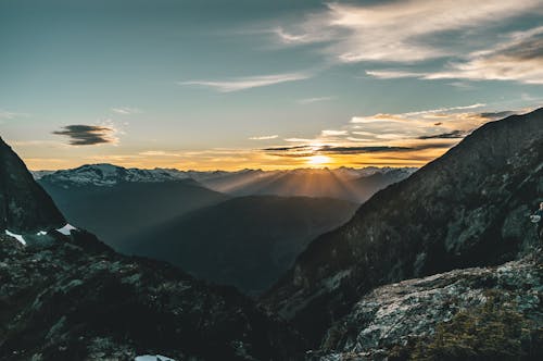 Mountain Sunset Light Rays