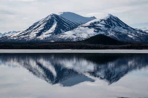 Snow Covered Mountains Near a Lake