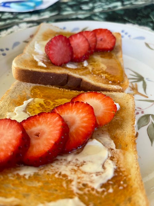 Sliced Strawberries on the Bread