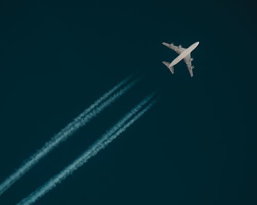 Free Passenger Plane Flying Over Clear Sky Stock Photo