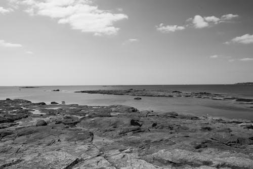Foto d'estoc gratuïta de costa rocallosa, escala de grisos, fotografia de natura