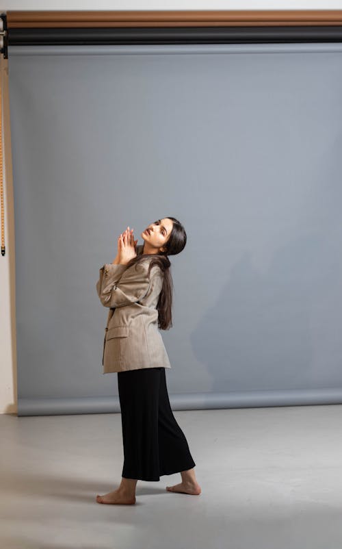 Full Shot of Woman in Brown Blazer 