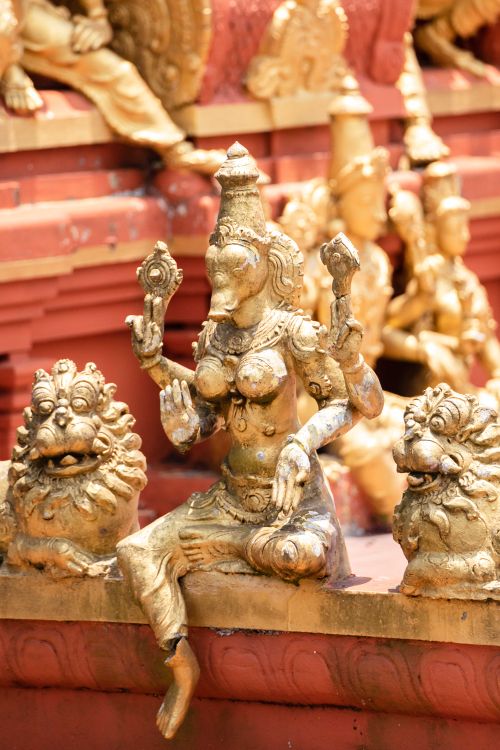 Free Close-up of a detailed Hindu goddess sculpture, symbolizing spirituality and religious art. Stock Photo