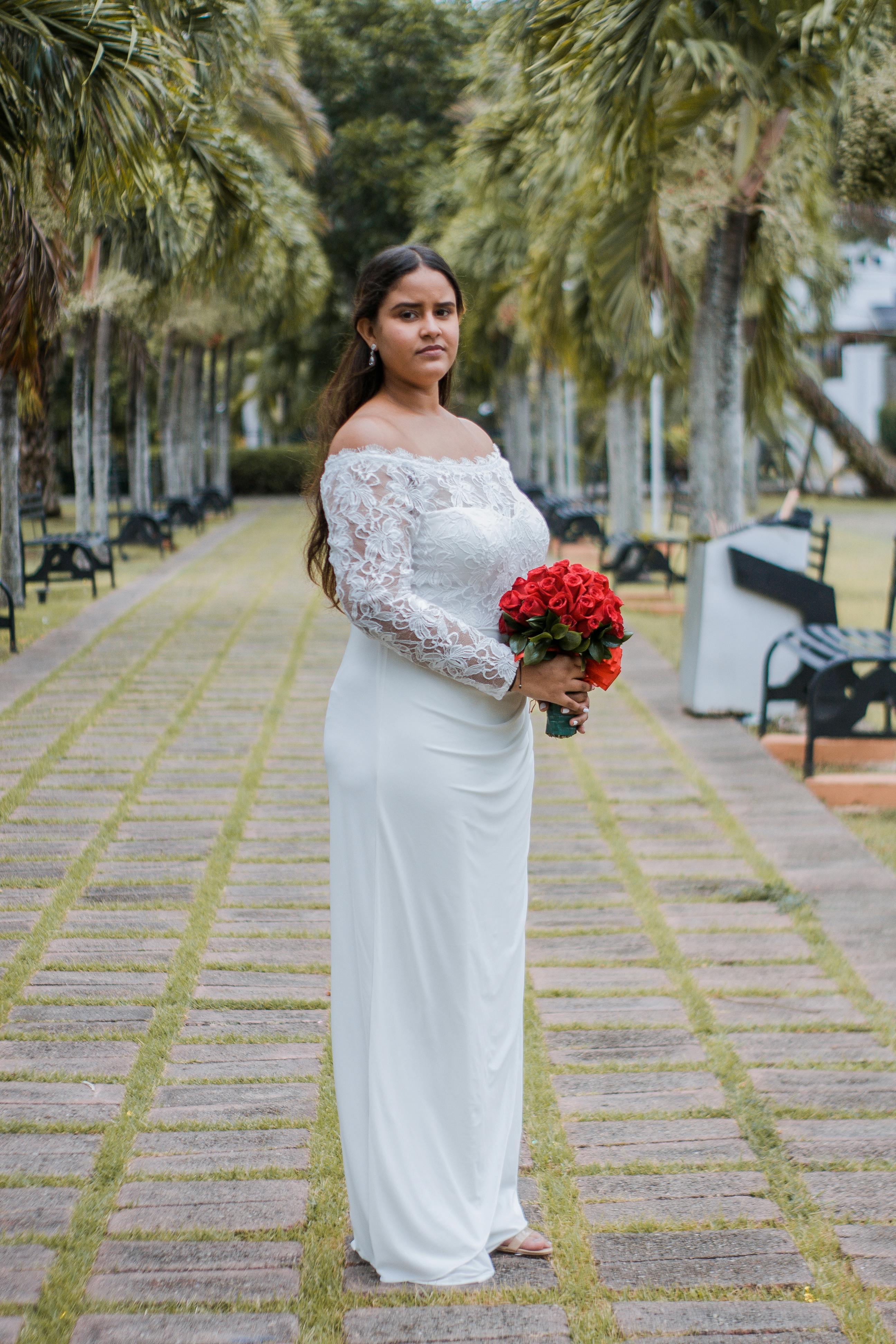 RED ROSE Illusion Neckline Floral Organza A-Line Bridal Gown – AlesiaC.com