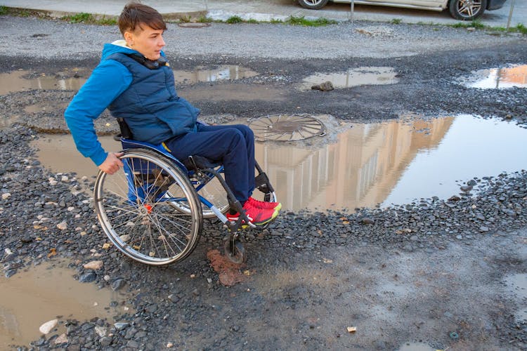 Woman On Wheelchair On Street