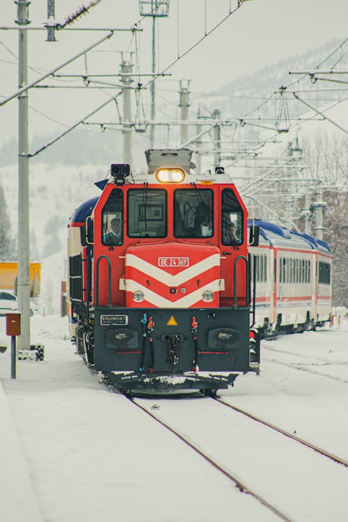 Train on Snowy Train Track
