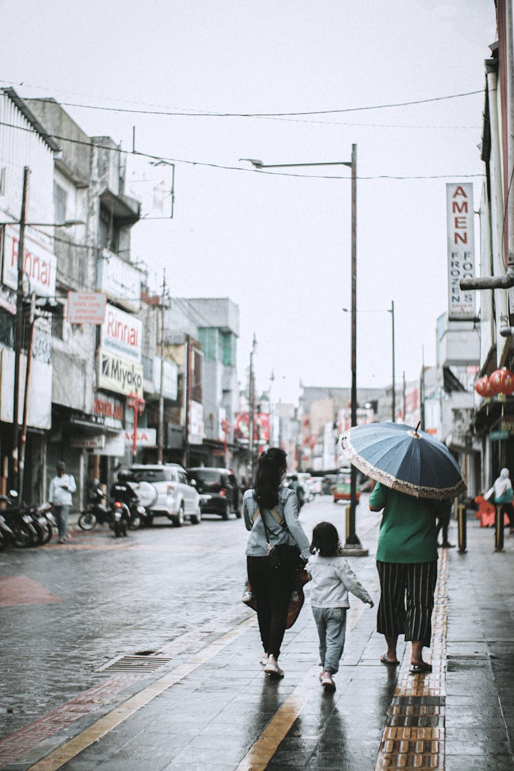 People Walking On Street Side 