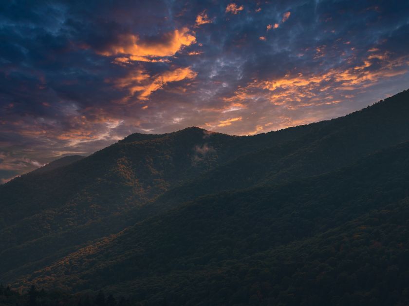 Sunset over layered ridgelines of the Great Smoky Mountains