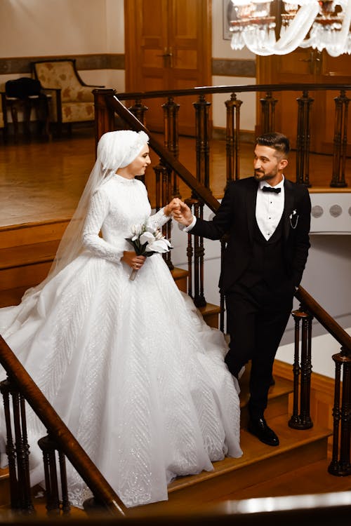 Newlyweds on a Staircase
