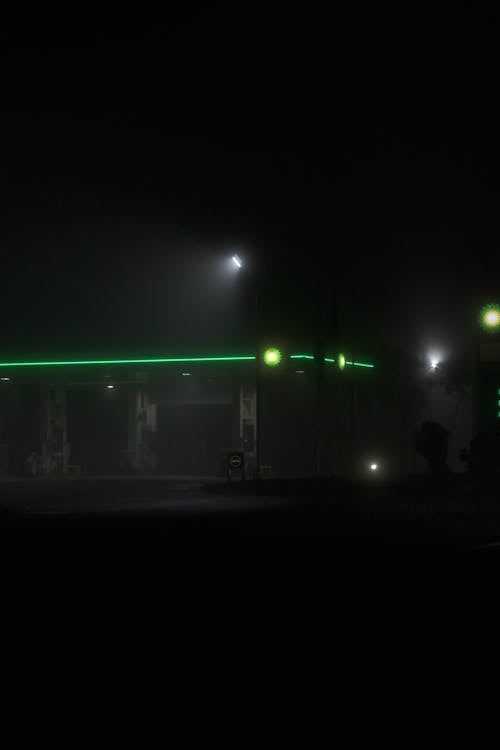 Gas Station at Night in Fog 